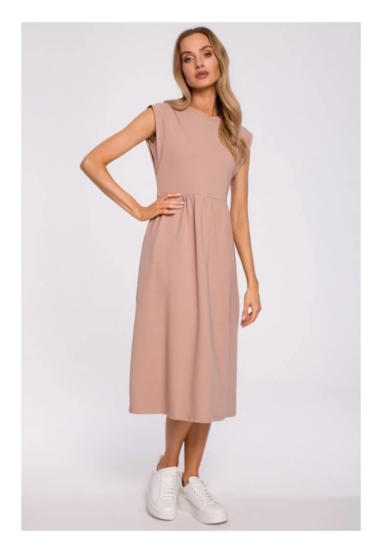 Rochie midi cu maneci impodobite - mocha, Maro deschis