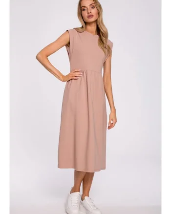 Rochie midi cu maneci impodobite - mocha, Maro deschis