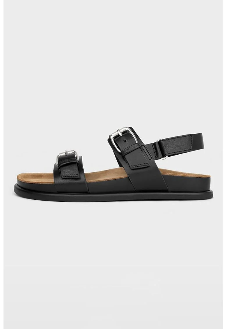 Sandale de piele cu catarame, Negru