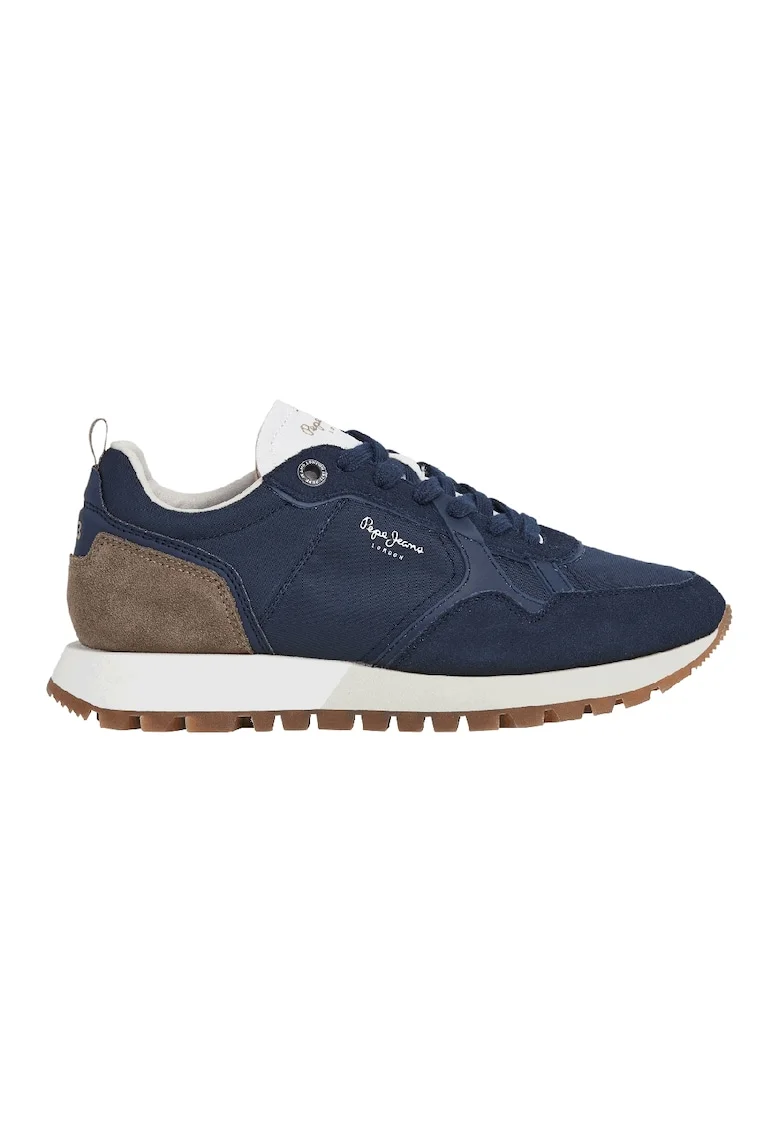 Pantofi sport cu talpa wedge si garnituri din piele intoarsa, Maro inchis/Bleumarin