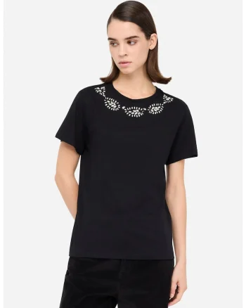 Tricou din bumbac cu strasuri, Negru