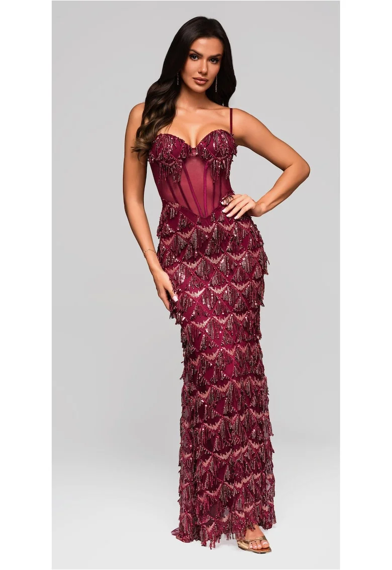 Rochie de seara Maxi LARICA LA-OM-DLR204, Visiniu