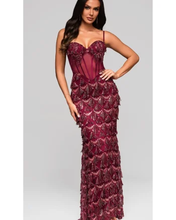 Rochie de seara Maxi LARICA LA-OM-DLR204, Visiniu