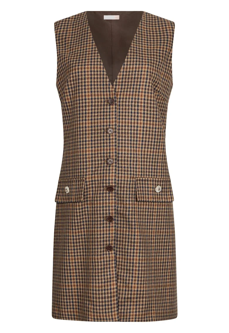 Rochie-vesta cu model in carouri, Maro inchis