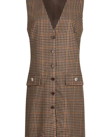 Rochie-vesta cu model in carouri, Maro inchis