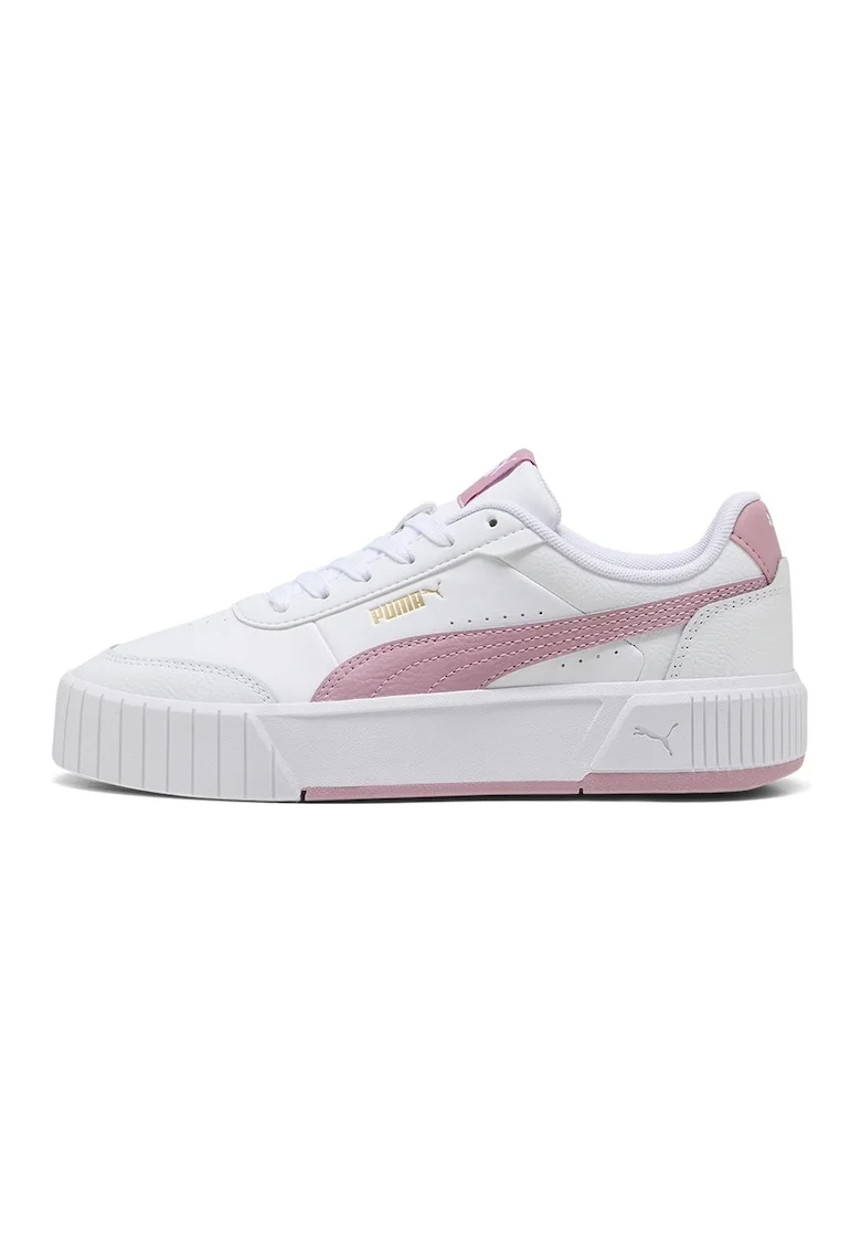 Pantofi sport Carina Mia flatform din piele si piele ecologica, Alb/Roz bombon