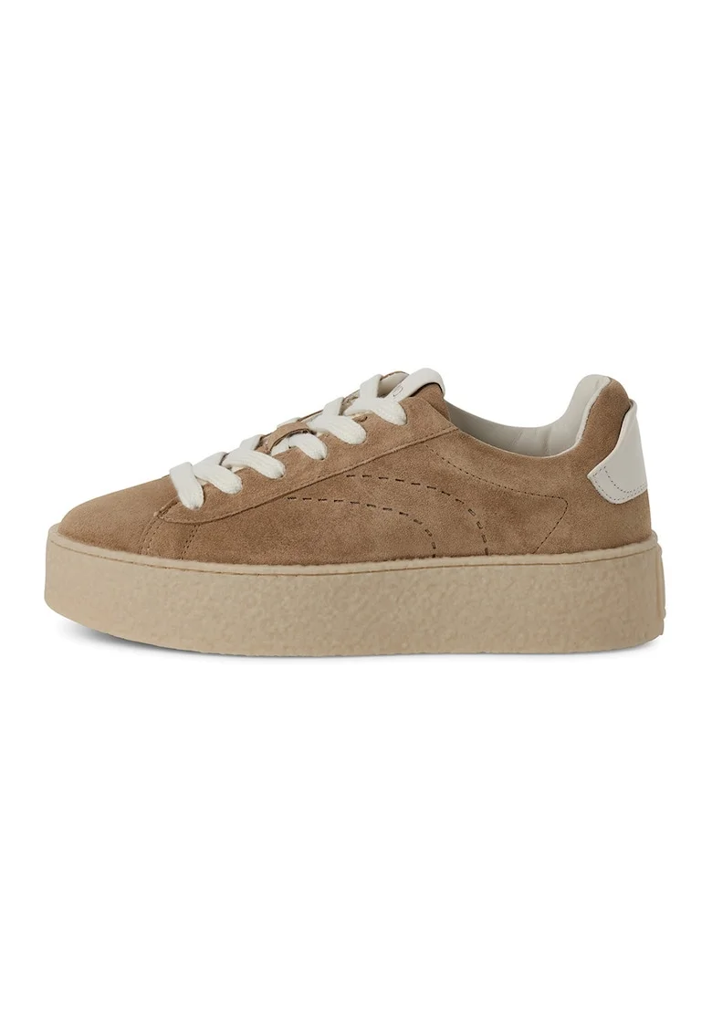 Pantofi sport flatform din piele, Maro inchis/Bej deschis