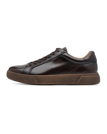 Pantofi sport din piele cu varf rotund, Maro inchis