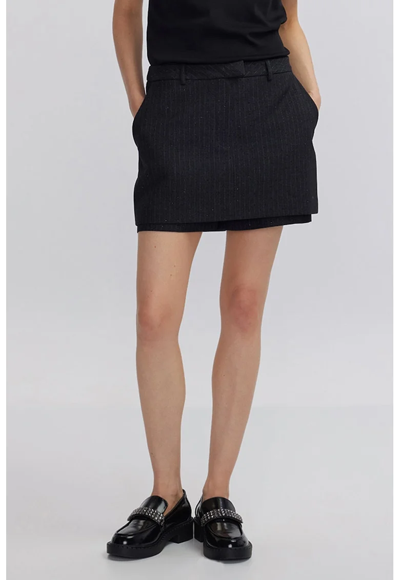 Fusta-pantalon mini cu insertii stralucitoare, Alb murdar/Gri inchis