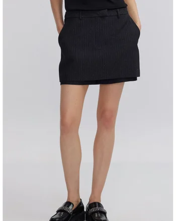 Fusta-pantalon mini cu insertii stralucitoare, Alb murdar/Gri inchis