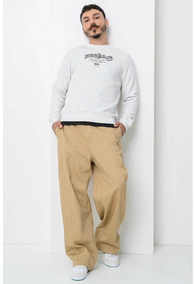 Bluza de trening din amestec de bumbac cu imprimeu logo, Alb