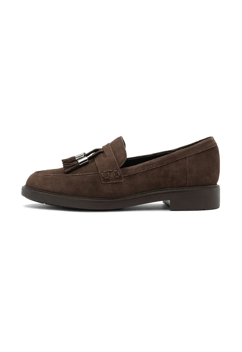Pantofi loafer uni de piele intoarsa, Maro inchis