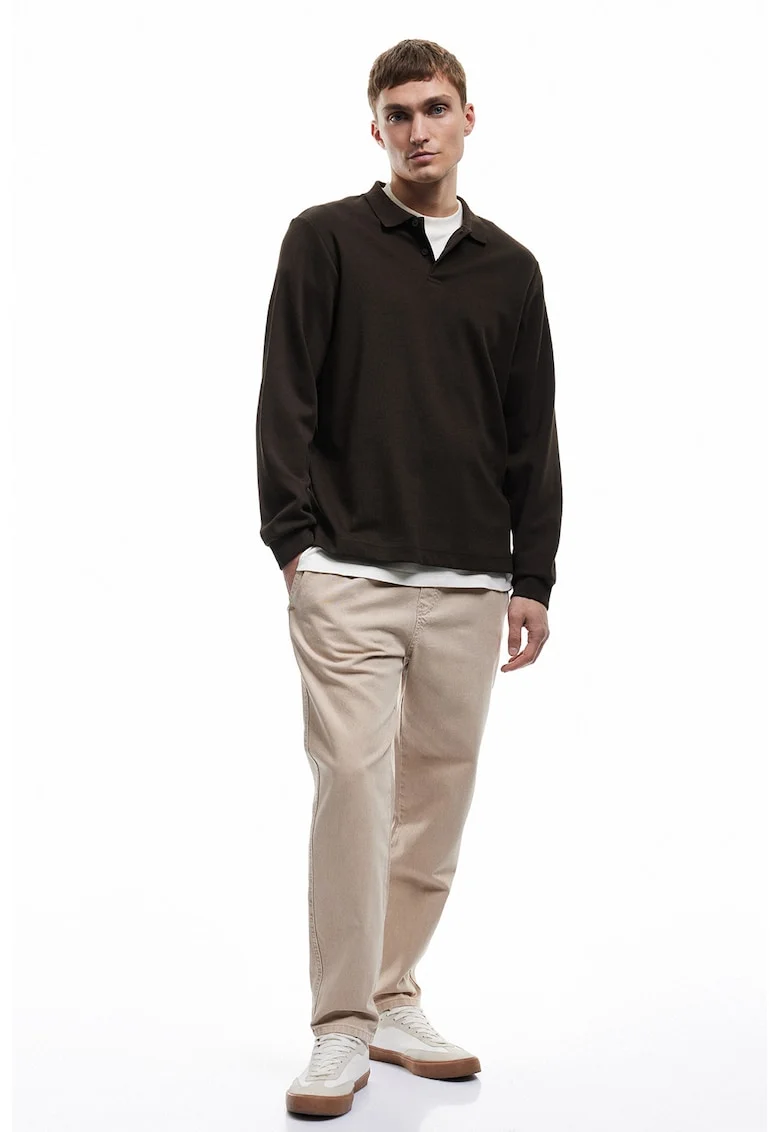 Pantaloni relaxed fit din bumbac cu talie medie, Maro camel