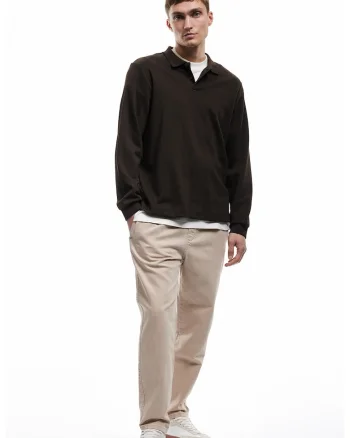 Pantaloni relaxed fit din bumbac cu talie medie, Maro camel