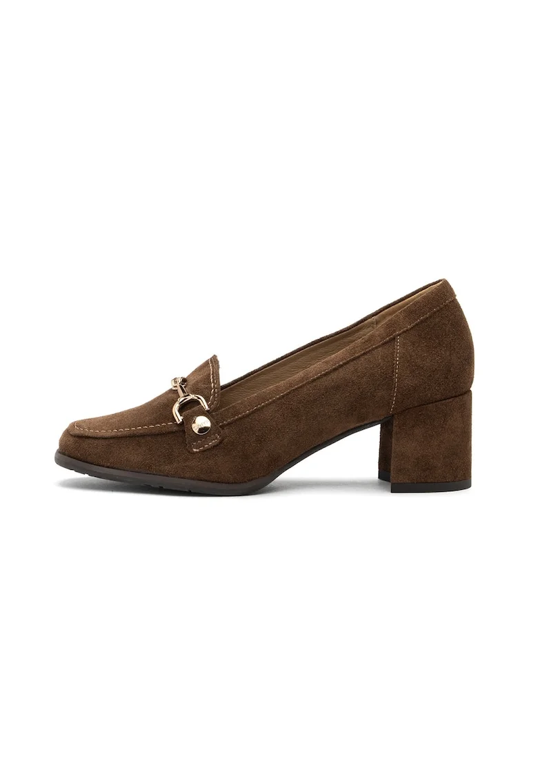 Pantofi loafer din piele nabuc cu toc Passes, Maro inchis