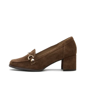 Pantofi loafer din piele nabuc cu toc Passes, Maro inchis