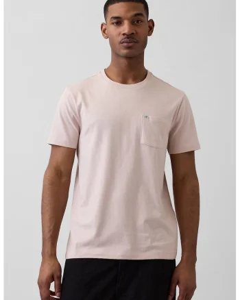 Tricou de bumbac organic cu buzunar pe piept, Roz prafuit