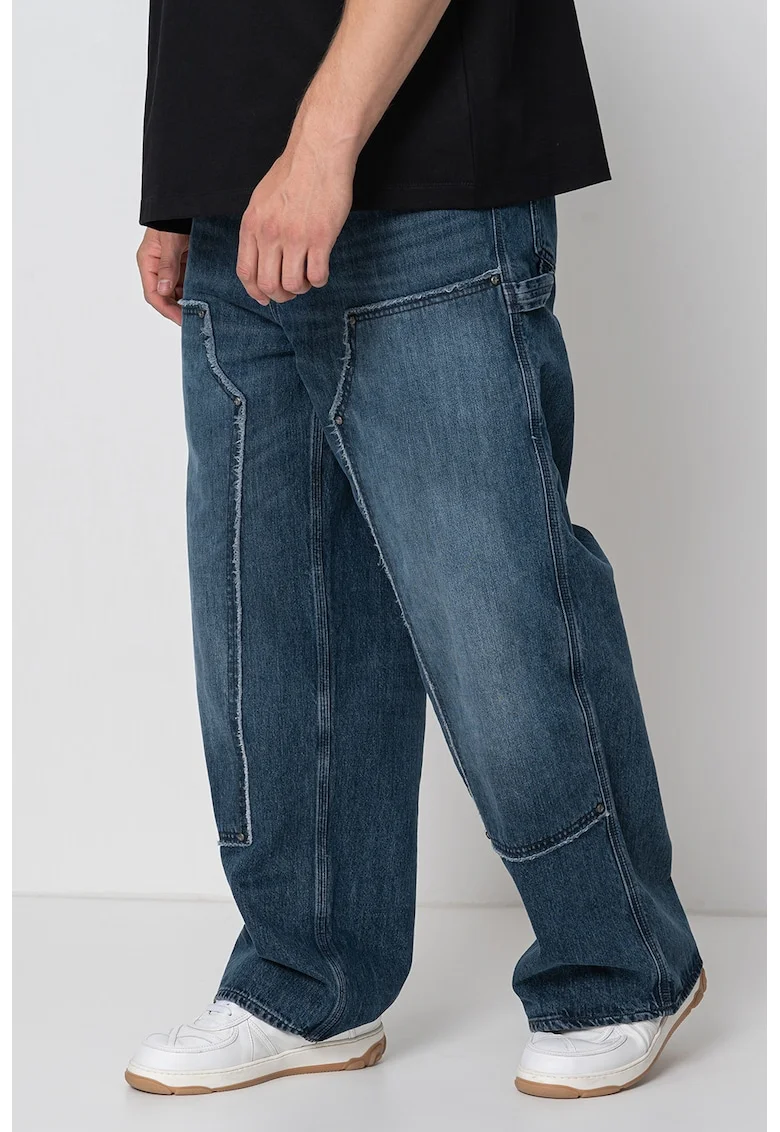 Blugi baggy cu logo, Albastru inchis