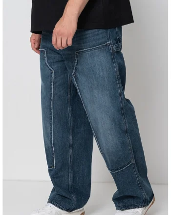Blugi baggy cu logo, Albastru inchis