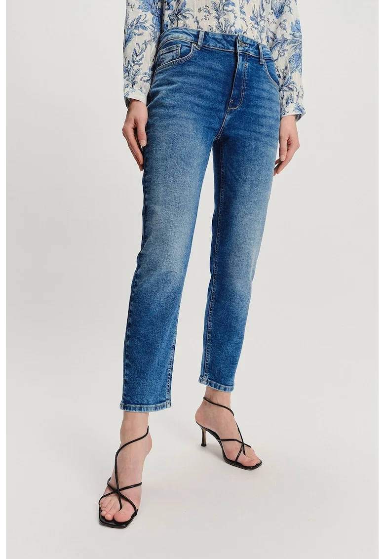 Blugi slim-fit din amestec de modal cu talie medie, Albastru inchis