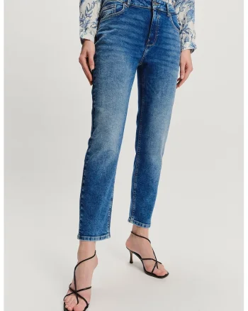Blugi slim-fit din amestec de modal cu talie medie, Albastru inchis
