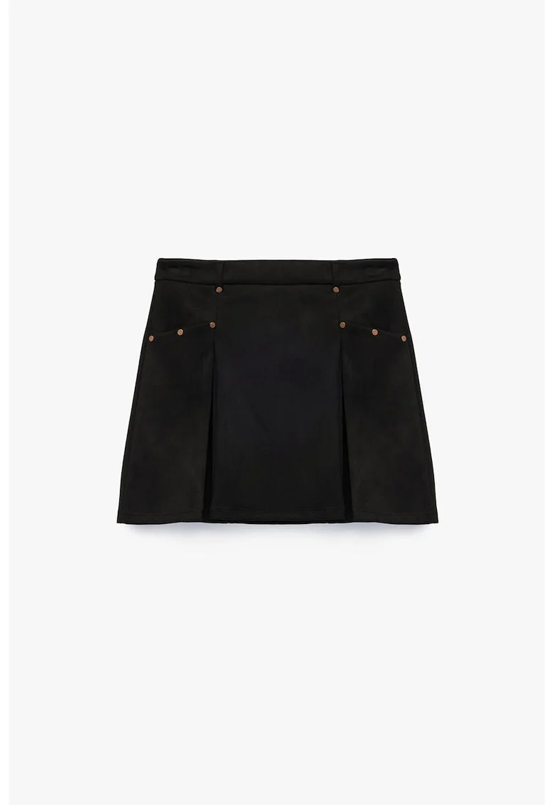 Fusta mini cu pliuri frontale, Negru/Maro deschis