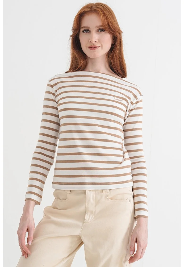 Bluza in dungi Betty, Maro camel/Alb murdar
