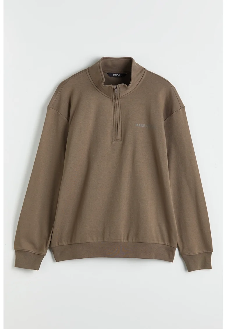 Bluza de trening din amestec de bumbac cu fenta cu fermoar, Maro deschis/Caramel