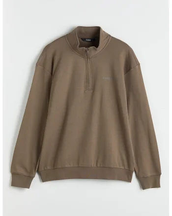 Bluza de trening din amestec de bumbac cu fenta cu fermoar, Maro deschis/Caramel