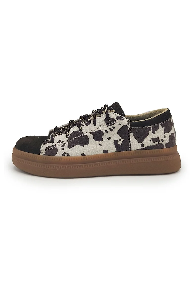 Pantofi sport din piele intoarsa cu animal print, Maro inchis/Maro nisip/Caramel