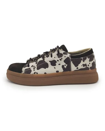 Pantofi sport din piele intoarsa cu animal print, Maro inchis/Maro nisip/Caramel