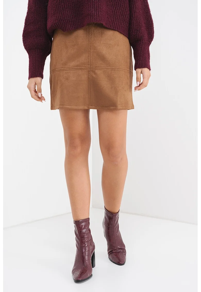 Fusta mini cu model uni, Maro inchis