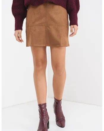 Fusta mini cu model uni, Maro inchis