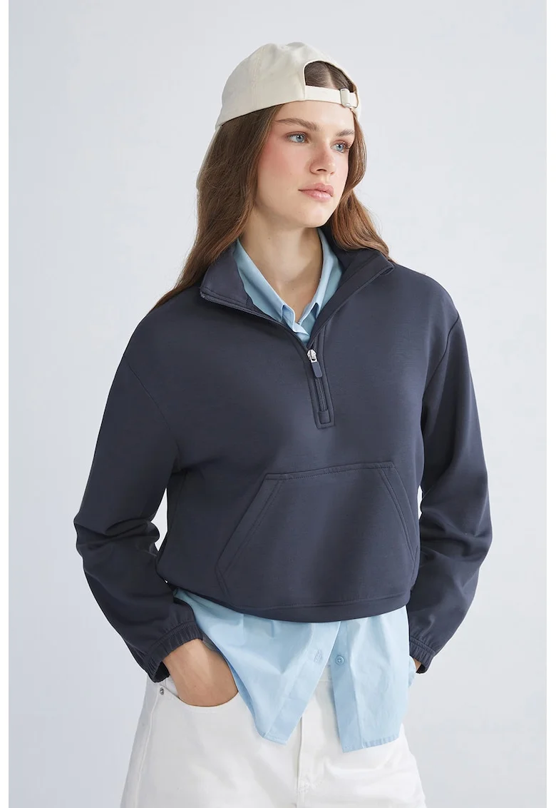 Bluza de trening crop din amestec de modal, Albastru petrol