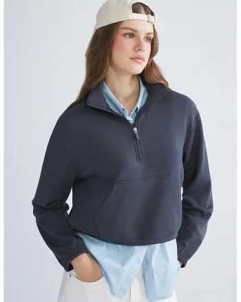 Bluza de trening crop din amestec de modal, Albastru petrol
