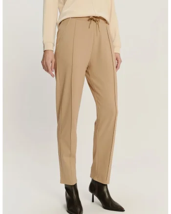 Pantaloni din amestec de modal cu talie ajustabila, Maro camel