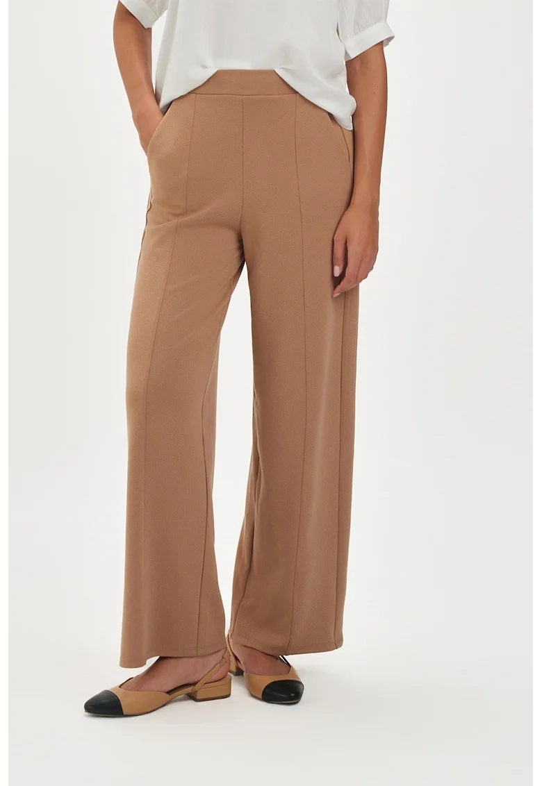 Pantaloni uni cu croiala ampla, Maro camel