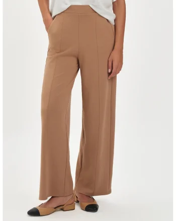 Pantaloni uni cu croiala ampla, Maro camel