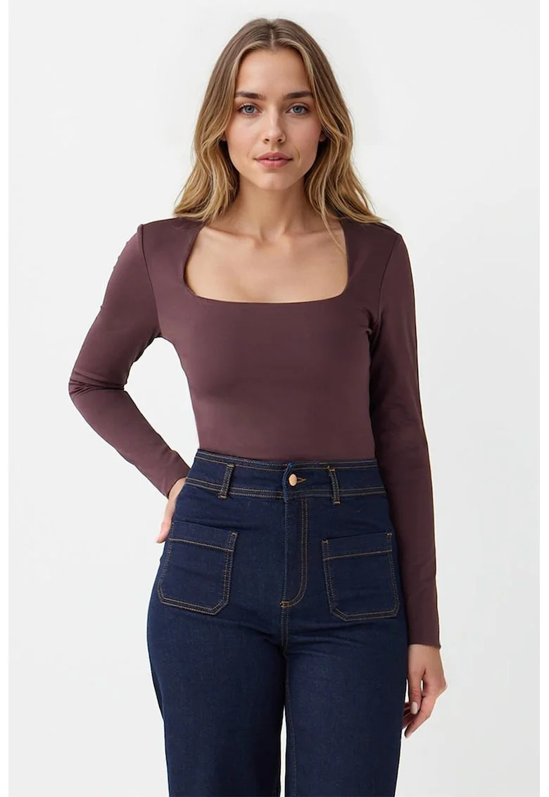 Bluza cu decolteu patrat, Maro inchis
