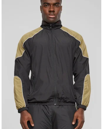 Jacheta cu fermoar si model colorblock, Negru/Galben inchis
