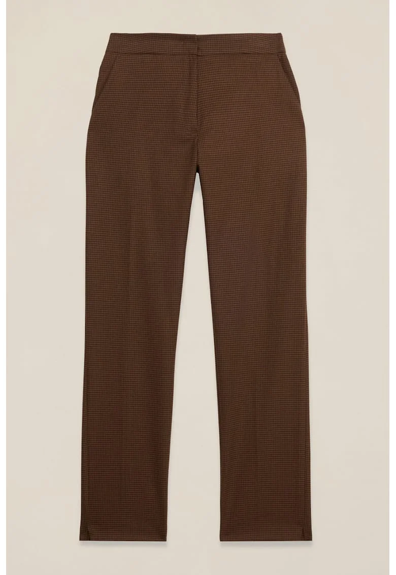 Pantaloni cu imprimeu houndstooth, Maro inchis