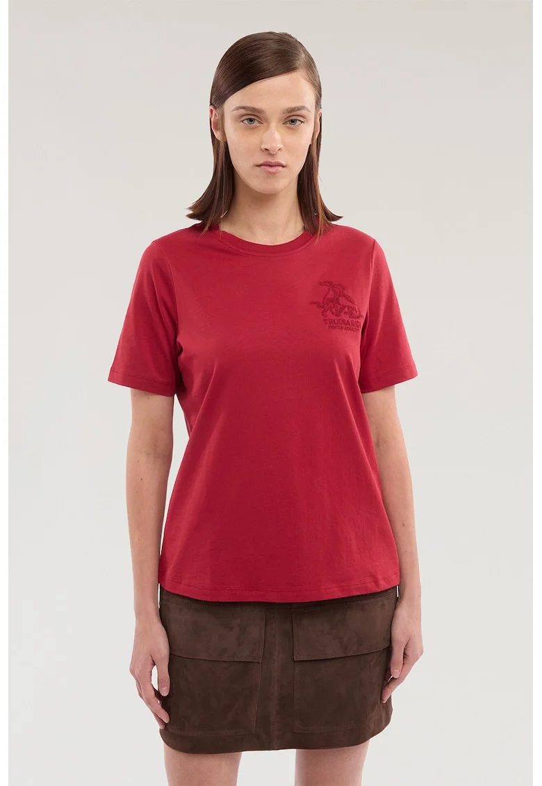 Tricou cu decolteu la baza gatului si logo pe piept, Caramiziu