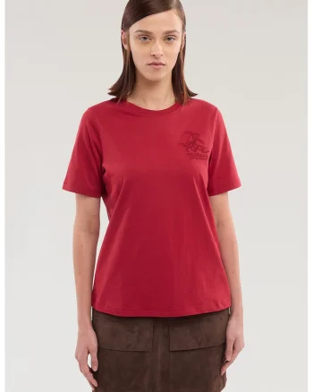 Tricou cu decolteu la baza gatului si logo pe piept, Caramiziu