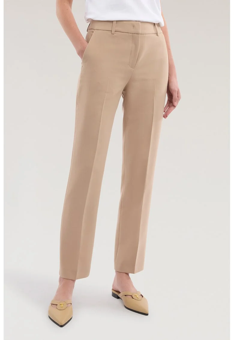 Pantaloni crop eleganti cu pensa, Maro deschis