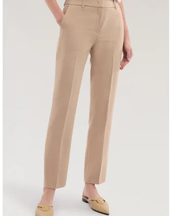 Pantaloni crop eleganti cu pensa, Maro deschis