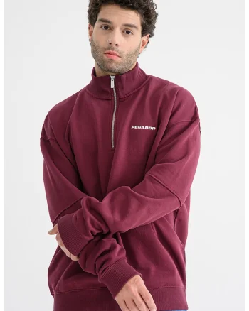 Bluza de trening cu guler cu fermoar scurt si maneci cazute, Rosu