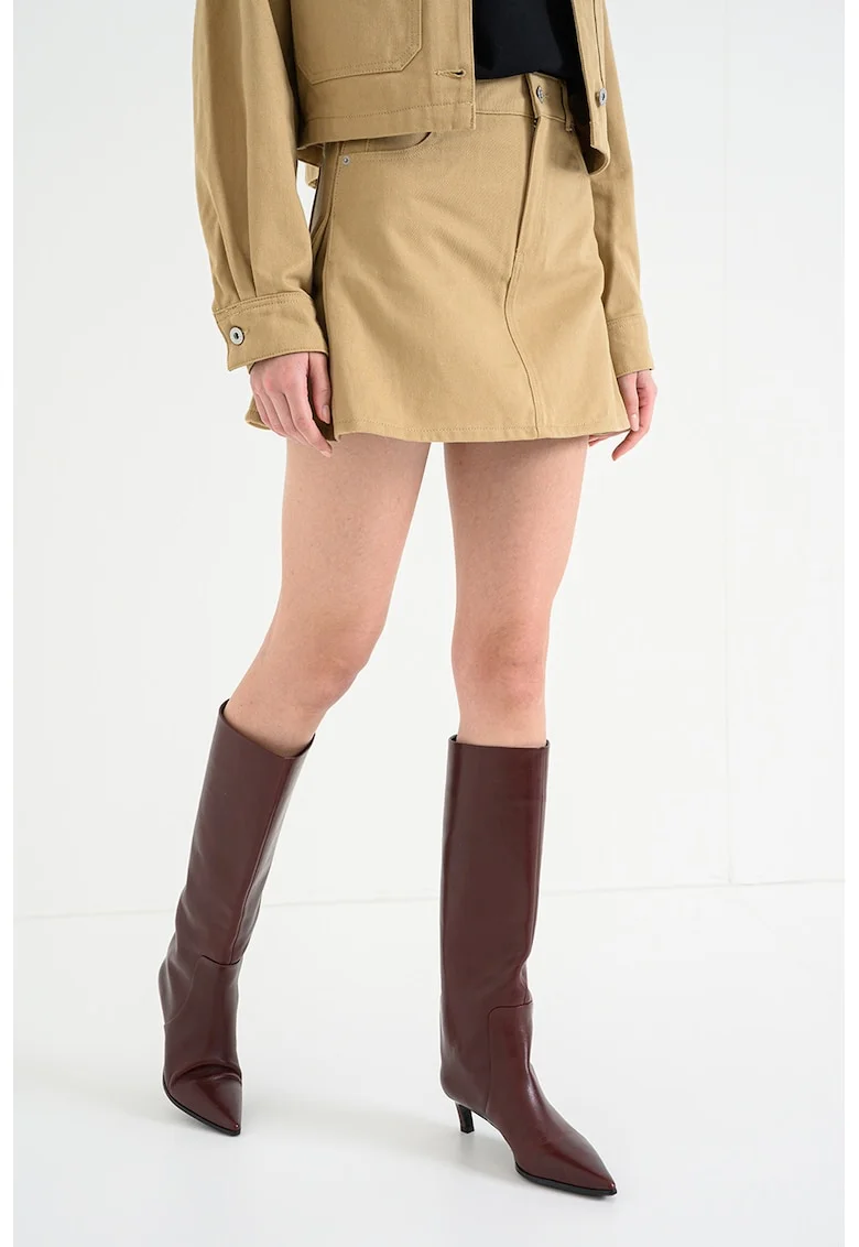 Fusta mini de denim cu croiala A Randeso, Maro camel