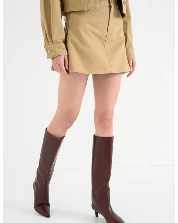 Fusta mini de denim cu croiala A Randeso, Maro camel