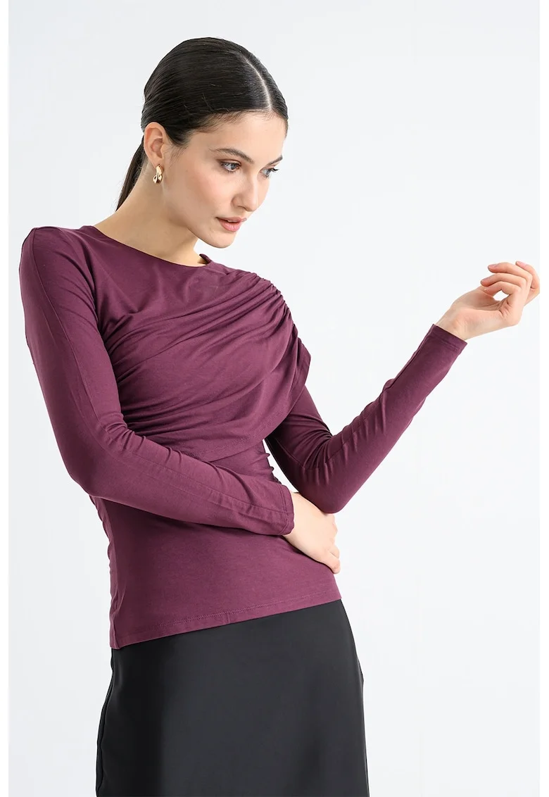 Bluza slim-fit cu fronseuri, Mov inchis