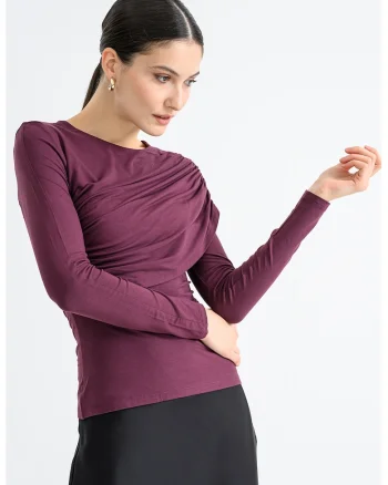 Bluza slim-fit cu fronseuri, Mov inchis